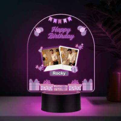 Personalized Acrylic Printed Happy Birthday LED Table Lamp with 7 Color Changing Light Birthday Gift for Boyfriend, Husband, Brother, Friends